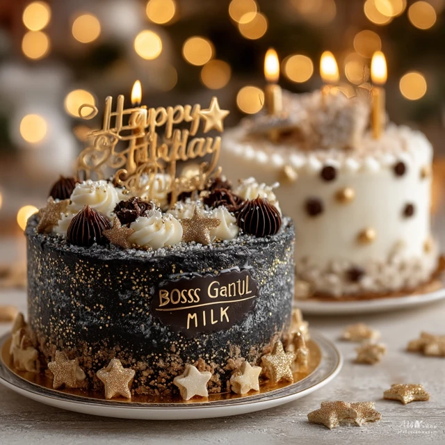 Elegant Cake with Golden Sparkles and Candles