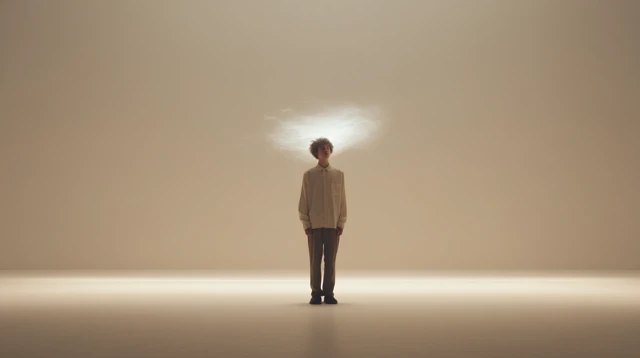 Student in Studio with Transparent Head and Energy