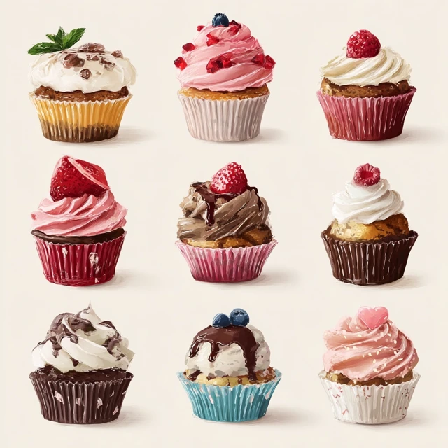 Delicious Cupcake Illustration with Cherries