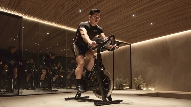 Indoor Cycling Class Dynamic Fitness in Luxury Gym