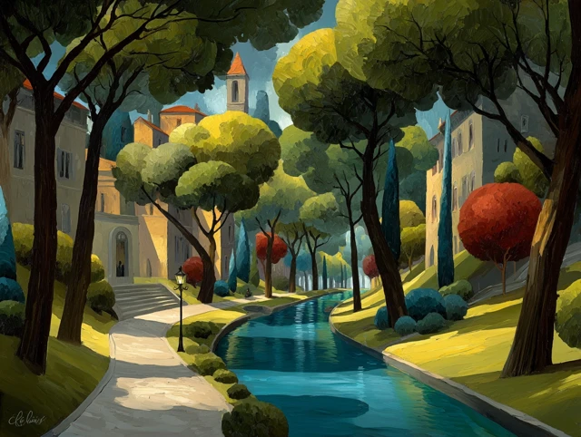 Palette Knife Park Painting Landscape Art