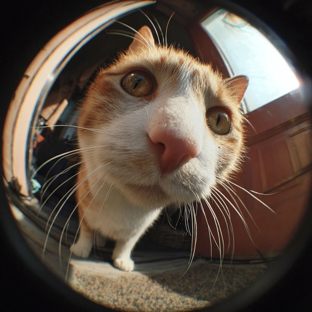 Fisheye Cat Perspective Realistic Photo