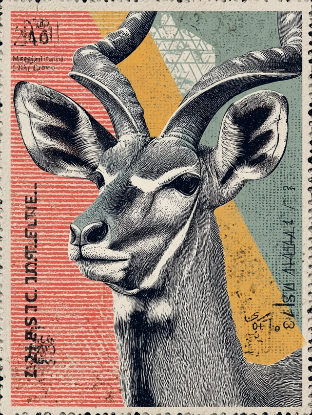 Antelope Postage Stamp Art - Retro Engraving