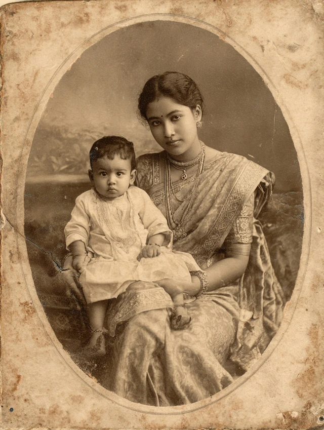 Antique Photo South Indian Mother and Child Early 1900s