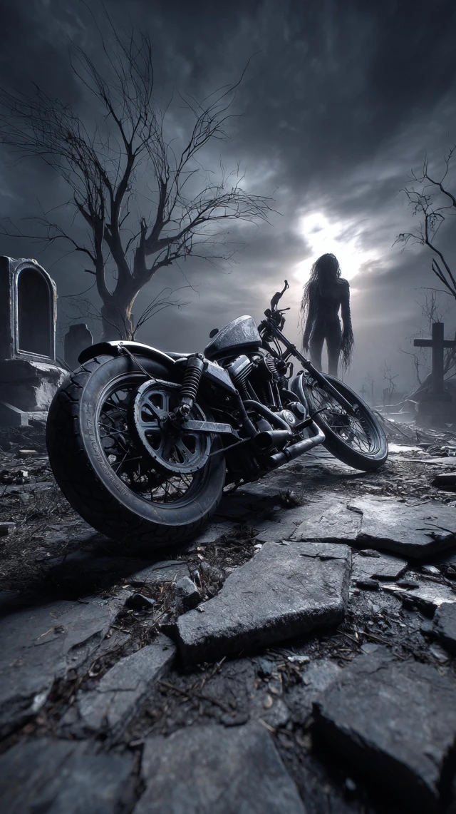 Tortured Biker Soul in a Gothic Graveyard