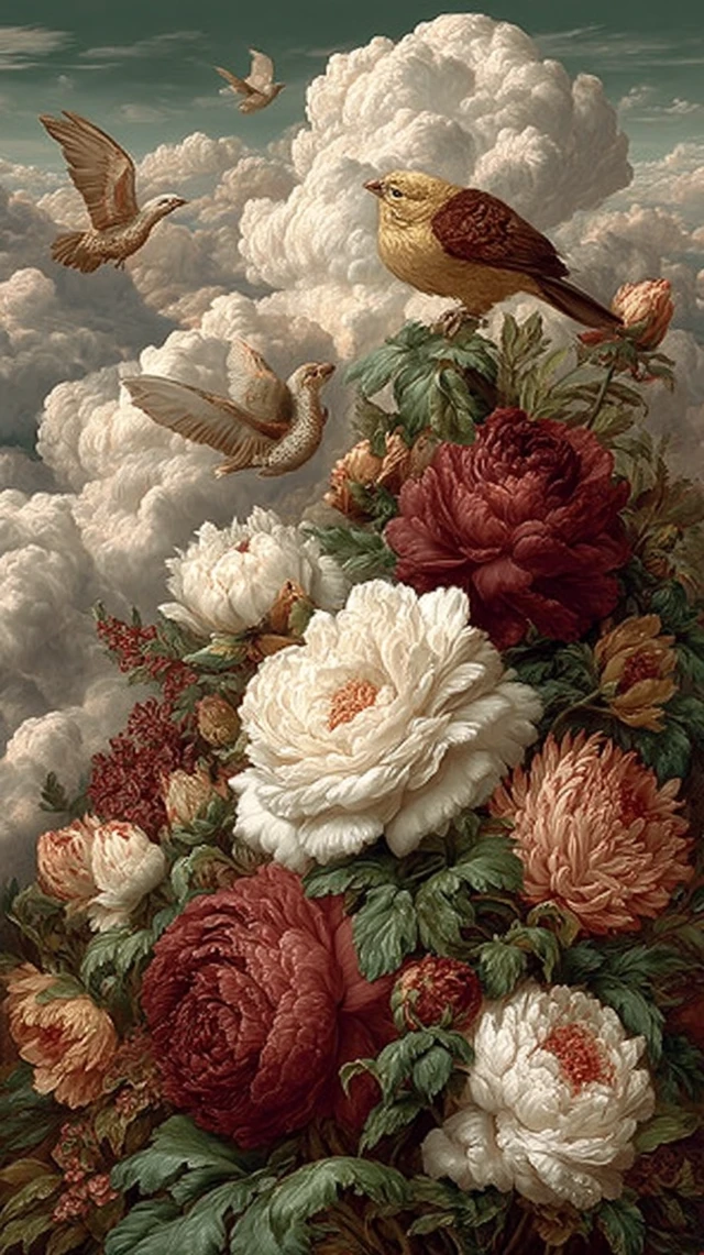 Bird and Flowers Oil Painting