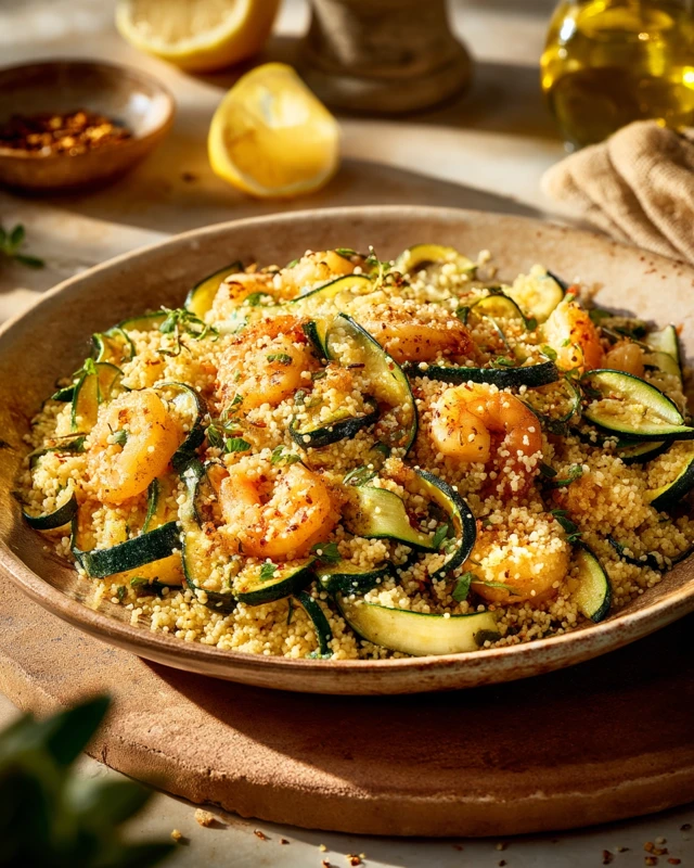 Cous Cous Gamberi e Zucchine A Mediterranean Seafood Dish