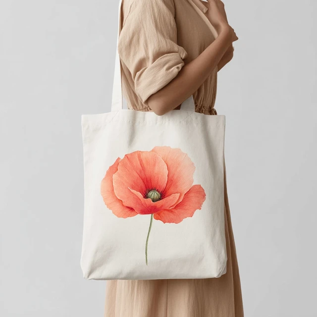 Floral Tote Bag Mockup Woman with Cotton Canvas Bag