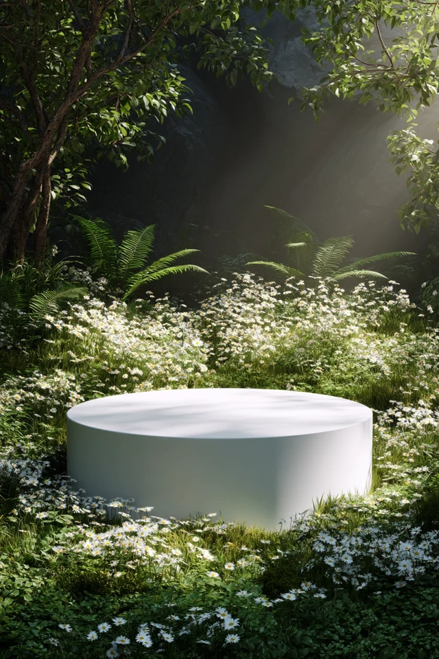 Podium in Nature Meadow Product Display Background