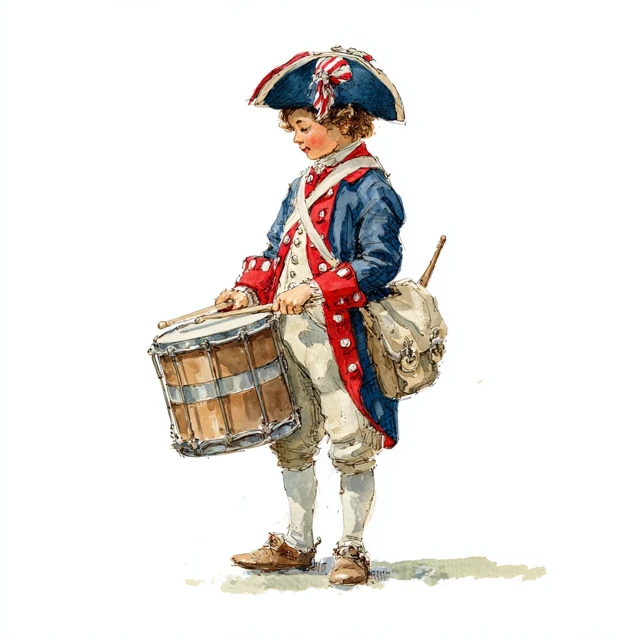 Revolutionary War Drummer Boy Watercolor Illustration