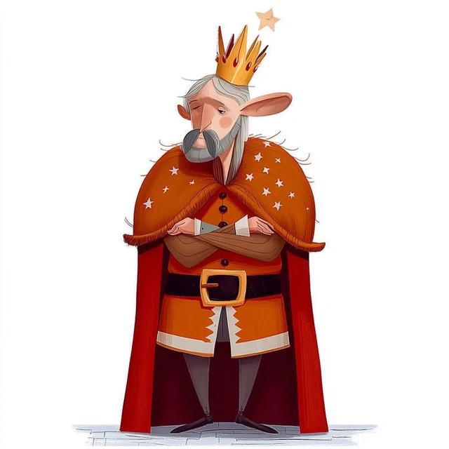 Cartoon King with a Crown and Cape Illustration