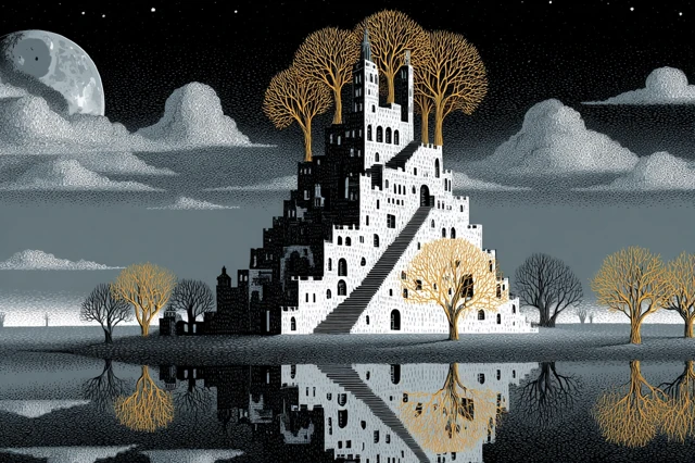 Escher Inspired Art A Surreal Landscape Illustration