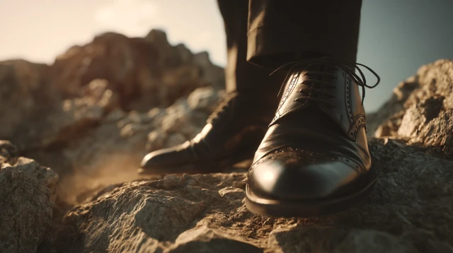 Heroic Shoes on Mountain Peak: A Cinematic Shot