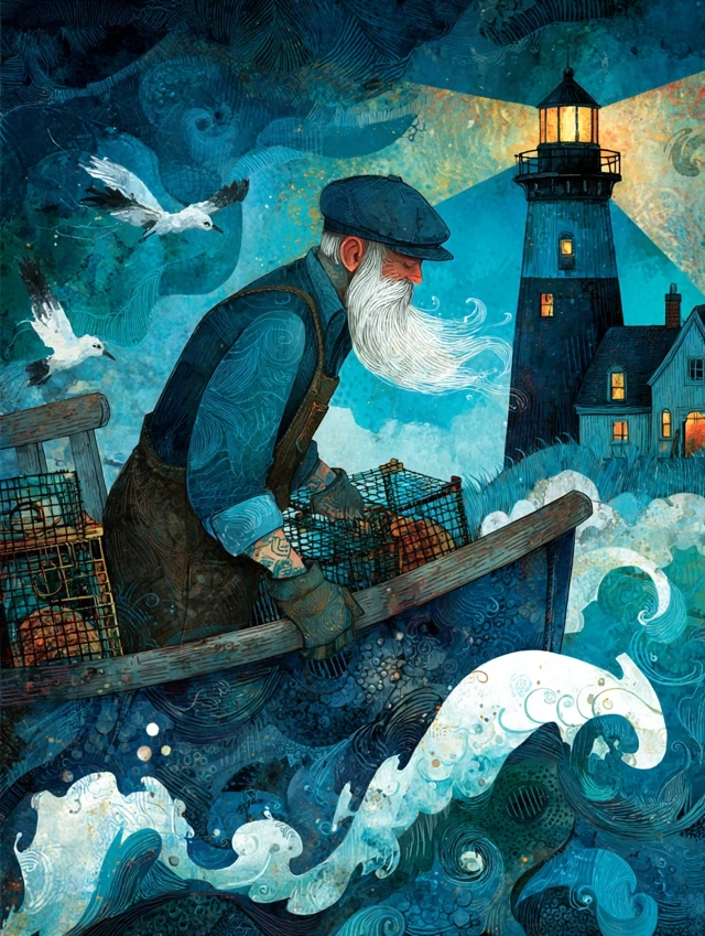 Old Lobsterman at Sea New England Coast