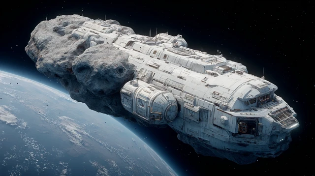Space Dock on Asteroid in Space