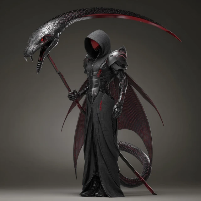 Cyberpunk Grim Reaper with Dragon Wings and Scythe
