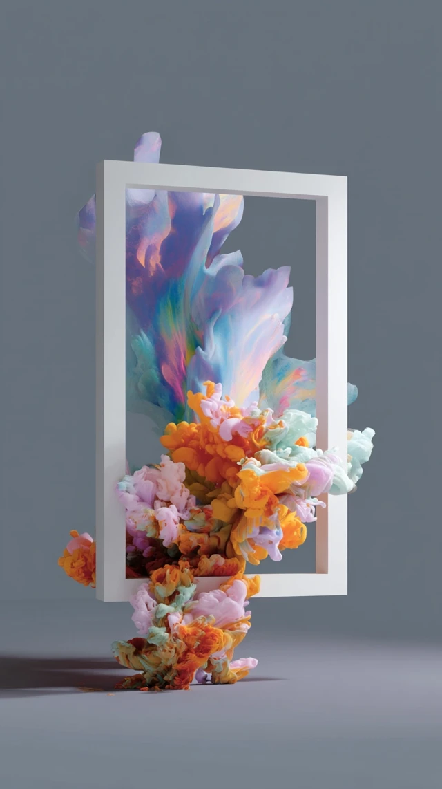 Abstract 3D Wave Art in White Frame