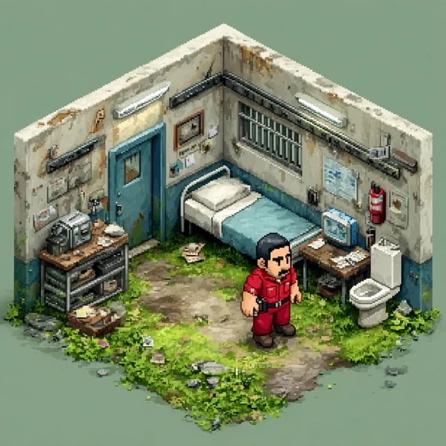 Pixel Art Prison Guard Isometric Retro Game