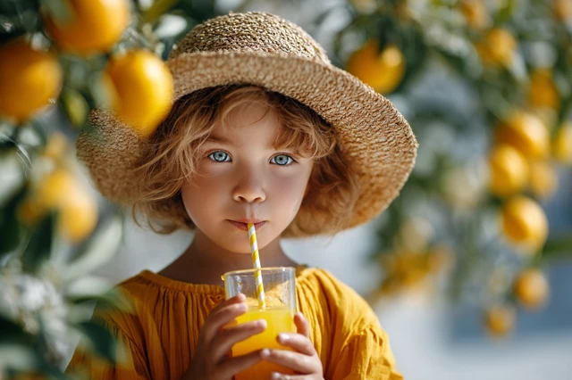 Cute Girl Drinking Lemonade Summer Photography