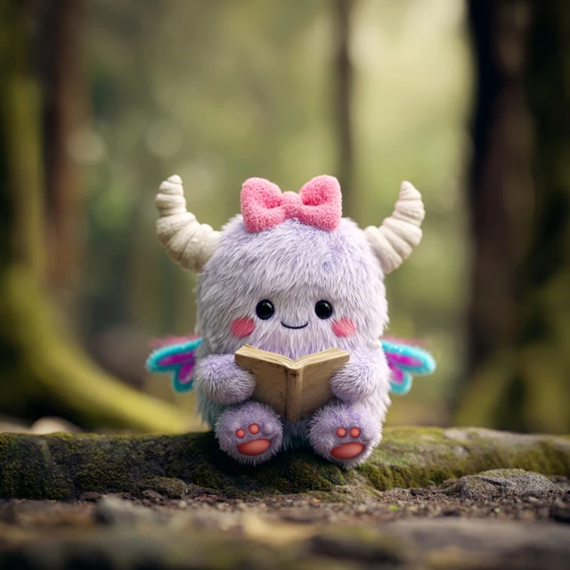 Cute Lilac Monster Reading in the Forest