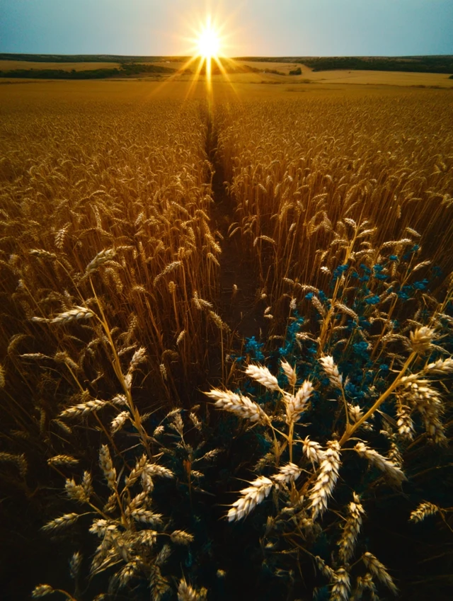 Golden Hour Wheat Field Panorama