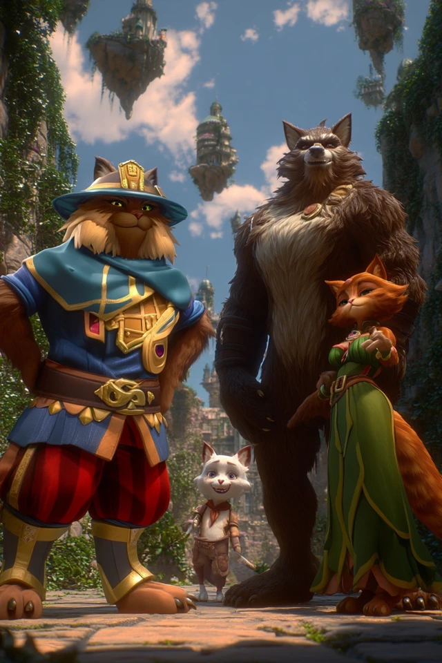 Fantasy Adventure Poster Cats and Wolf