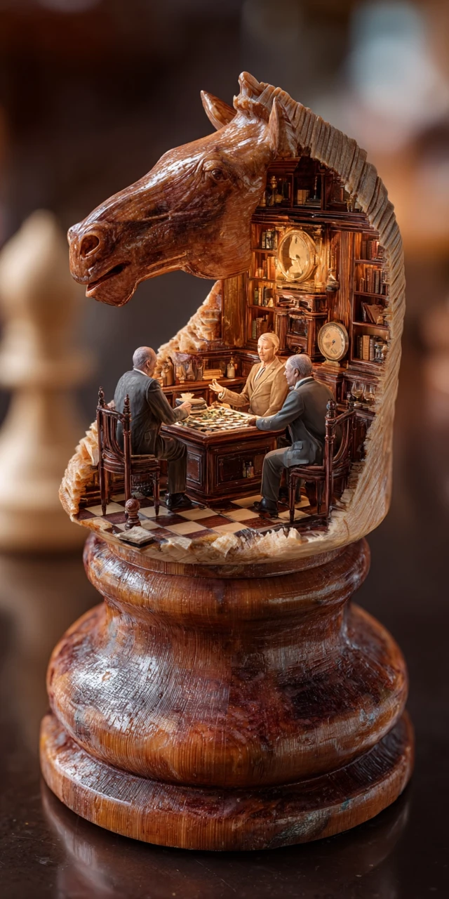 Chess Knight Piece Miniature Chess Club Scene