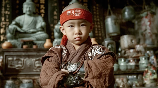 Kung Fu Boy Portrait in Temple 1990s Action Cinema