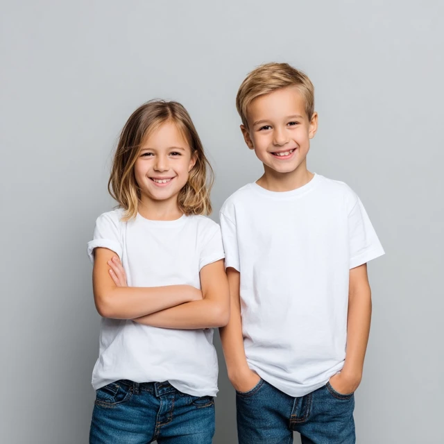 Kids Smiling in White TShirts Mockup