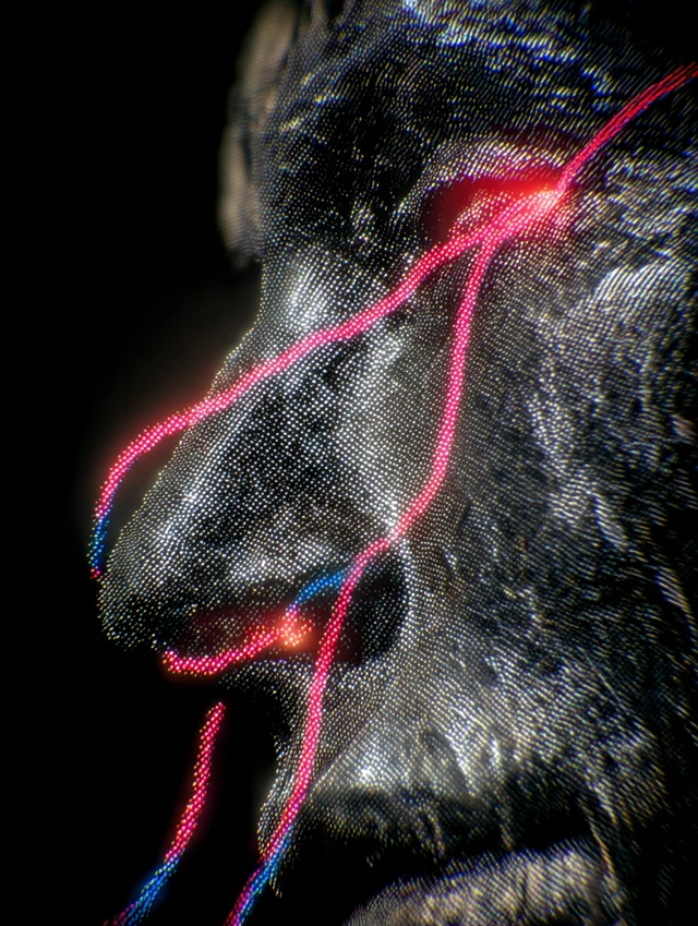 Surreal Face Portrait Neon Tendrils Glitchcore