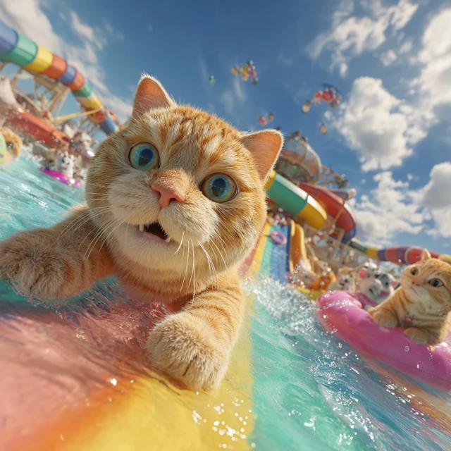 Orange Tabby Cat at Waterpark Adorable and Fun