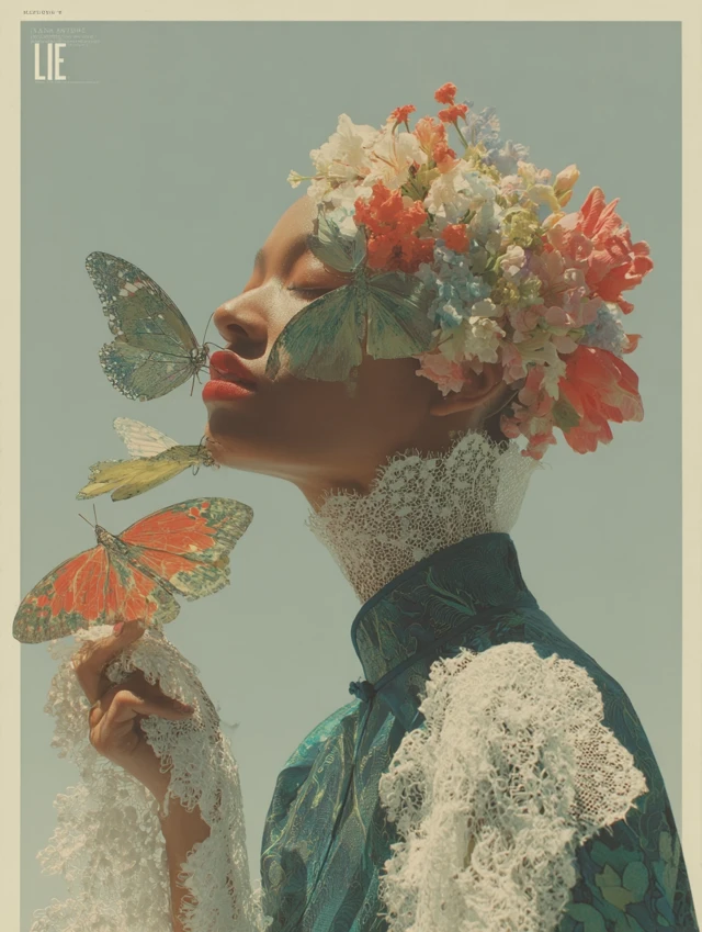 African American Woman with Butterflies - Fashion Portrait