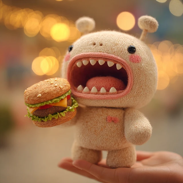 Labubu Doll Eating Burger Cute Toy