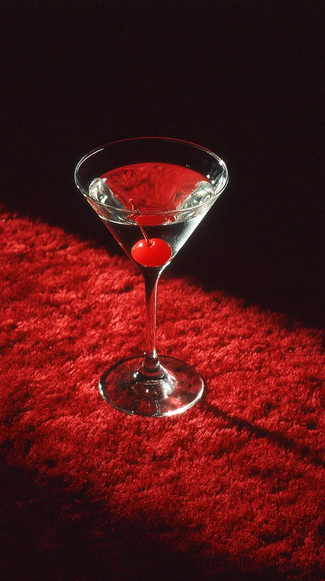 Martini Glass with Cherry on Red Velvet Photography
