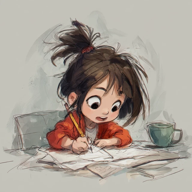 Adorable Chibi Girl Writing an Article Illustration