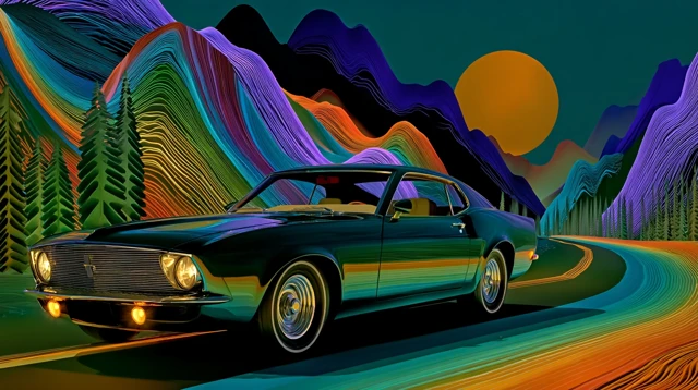 Classic Muscle Car Drifting Under UV Lights