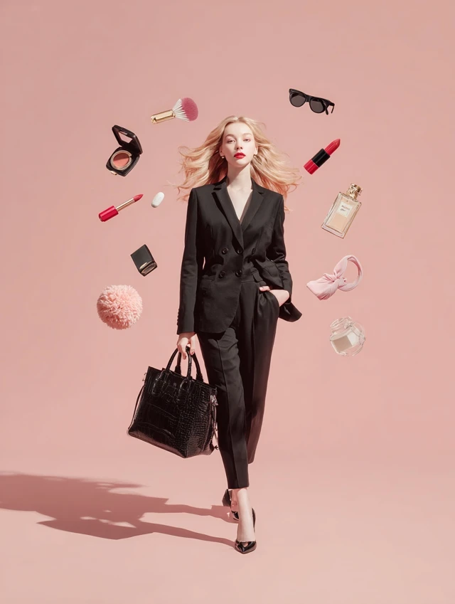 Elegant Business Woman Stylish Suit Fashion Editorial