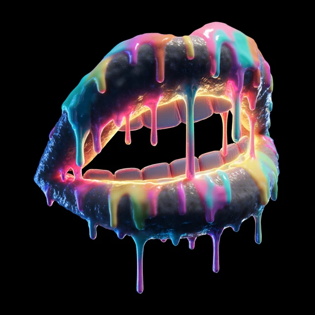 Neon Ice Cream Dripping Lips Graphic