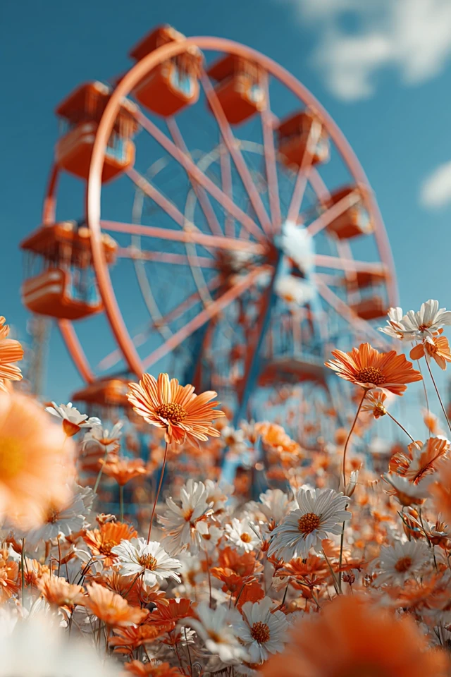 Ferris Wheel in a Field of Flowers Fantasy 3D Render
