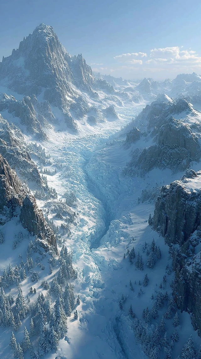 Ice Age Landscape Frozen Valley Aerial View