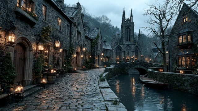 Victorian Fantasy Village Winter Scene Cinematic
