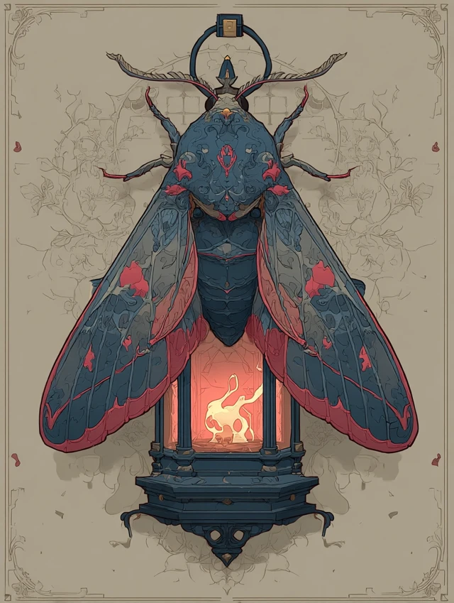 Gothic Moth and Lantern Tattoo Flash Art