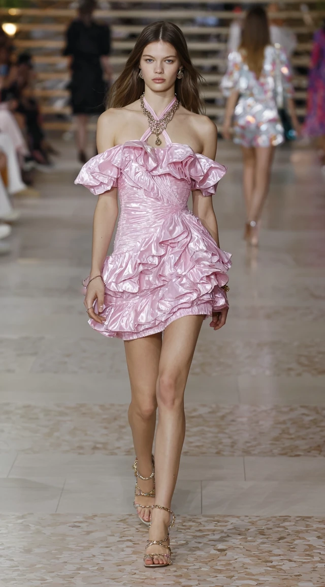 Paris Fashion Week Runway Model in Pink Dress
