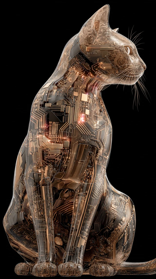 Cyberpunk Cat Futuristic Circuitry Art 8K