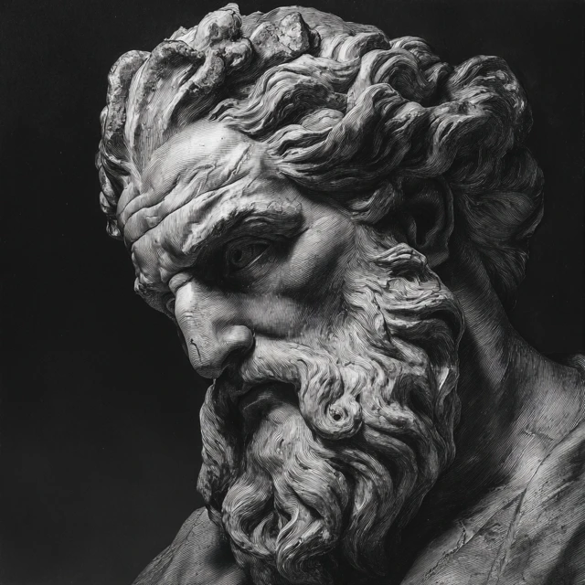 Realistic Zeus Statue Portrait Black and Grey