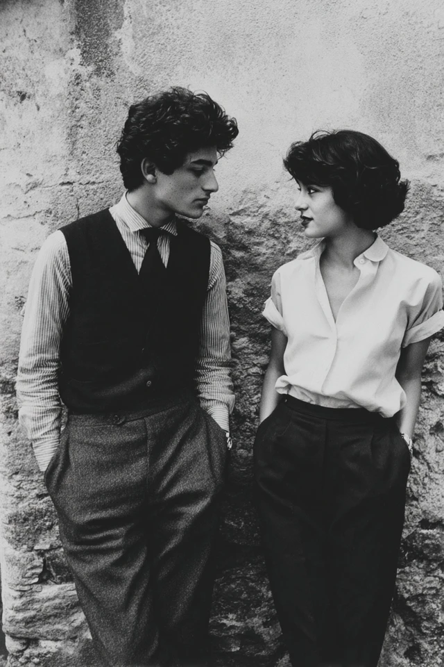 Young Couple Talking in Italy 1960s Black and White