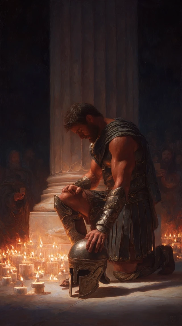 Spartan Warrior Praying at Altar of Ares