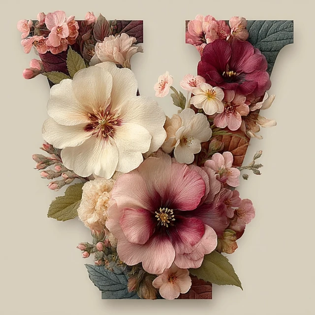 Watercolor Floral Letter V in Pink Pastels Elegant Design