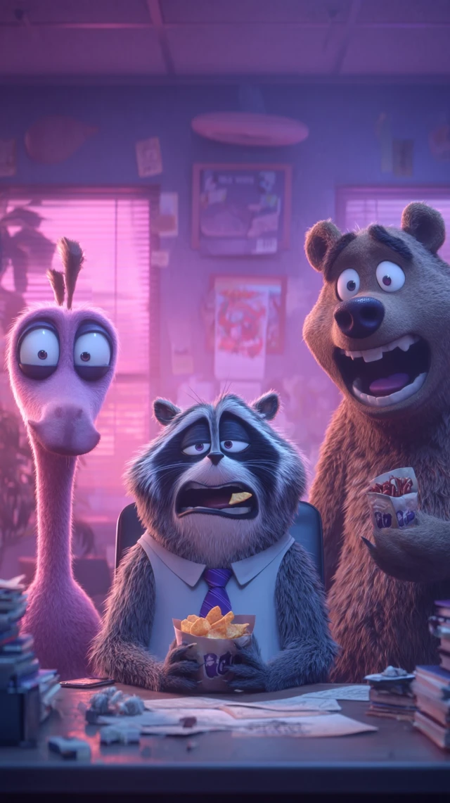 Chaotic Office Animals 3D Illustration