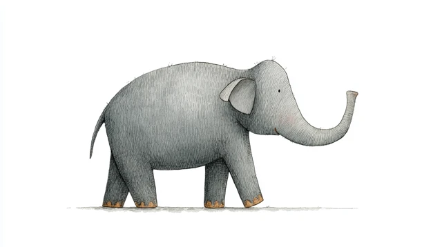 Minimalist Elephant Illustration in Gouache